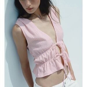 NWT ZARA GINGHAM TIE TOP